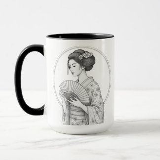 Japanische Schönheit mit Faltfächer Tasse