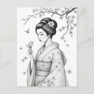 Japanische Schönheit mit Schmetterlingen Postkarte