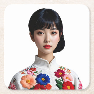 Japanische Schönheit Pinup Rechteckiger Pappuntersetzer