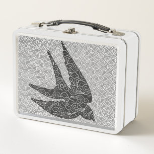 Japanische Schwalbe im Flug, Kohle & Hellgrau Metall Lunch Box