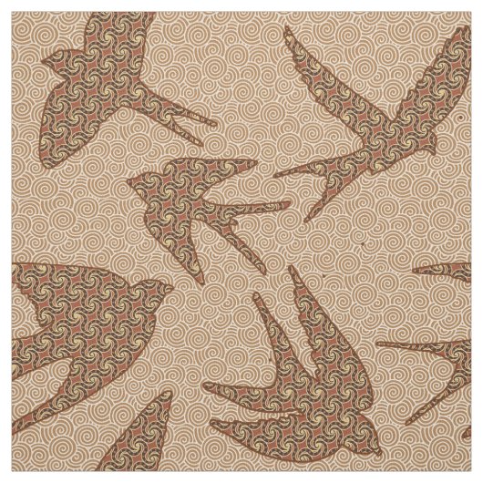Japanische Schwalben im Flug, in Braun und Beige Stoff (Muster)