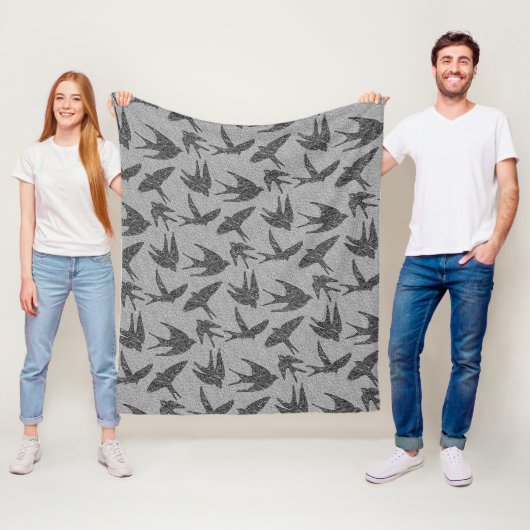 Japanische Schwalben im Flug, Kohle und Leichtgrau Fleecedecke (Beispiel)