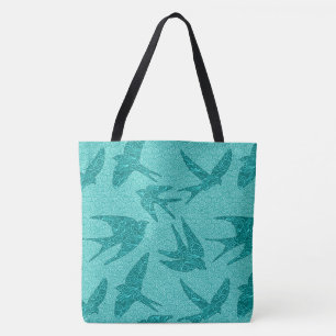 Japanische Schwalben in Flug, Türkis und Aqua Tasche