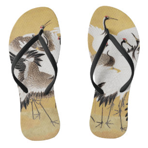 Japanische Schwarmkraniche Vintage-Vogel Reich Kla Badesandalen