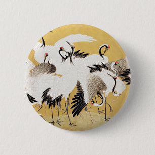 Japanische Schwarmkraniche Vintage-Vogel Reich Kla Button