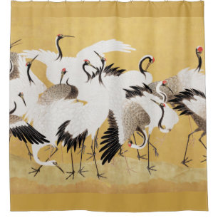 Japanische Schwarmkraniche Vintage-Vogel Reich Kla Duschvorhang
