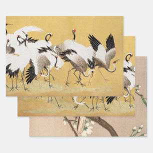 Japanische Schwarmkraniche Vintage-Vogel Reich Kla Geschenkpapier Set