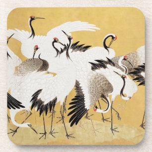 Japanische Schwarmkraniche Vintage-Vogel Reich Kla Getränkeuntersetzer
