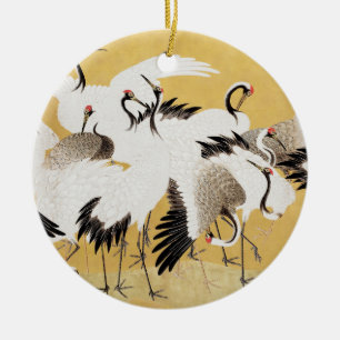 Japanische Schwarmkraniche Vintage Vogel Reich Kla Keramik Ornament