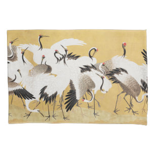 Japanische Schwarmkraniche Vintage-Vogel Reich Kla Kissenbezug