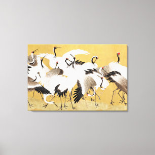 Japanische Schwarmkraniche Vintage-Vogel Reich Kla Leinwanddruck