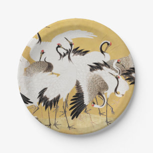 Japanische Schwarmkraniche Vintage-Vogel Reich Kla Pappteller