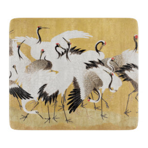 Japanische Schwarmkraniche Vintage-Vogel Reich Kla Schneidebrett