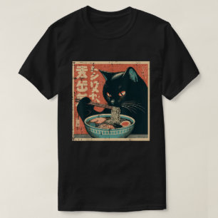 Japanische Schwarze Katze Eating Ramen Noodles Kit T-Shirt