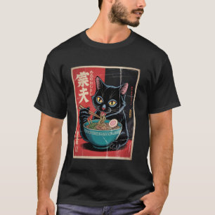Japanische schwarze Katze isst Ramen-Kätzchenfutte T-Shirt