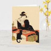 Japanische Schwarze Katze Lady Karte (Gelbe Blume)