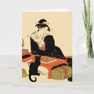 Japanische Schwarze Katze Lady, Text hinzufügen, K Karte