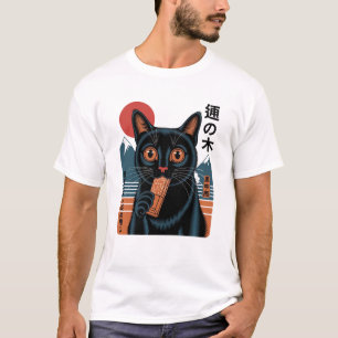 Japanische Schwarze Katze mit Candy Bar - Retro Ma T-Shirt