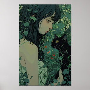 Japanische schwarze Katze - Miyazaki Hayao Style P Poster