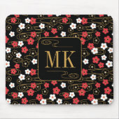 Japanische Schwarze Sakura-Blossom-Monogramm-Initi Mousepad (Vorne)