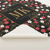 Japanische Schwarze Sakura-Blossom-Monogramm-Initi Sherpadecke (3/4)