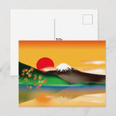 Japanische Sehenswürdigkeit Mount Fuji mit Orange  Postkarte (Vorne/Hinten)