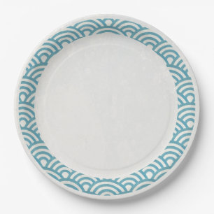 Japanische Seigaiha Waves EleganSea Blue Green Pappteller