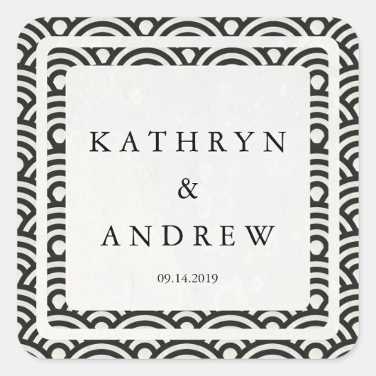 japanische Seigaiha Waves Individuelle Name+Date W Quadratischer Aufkleber (Vorderseite)