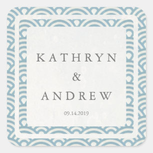 japanische Seigaiha Waves Individuelle Name+Date W Quadratischer Aufkleber