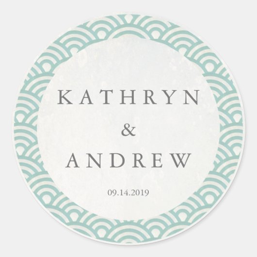 japanische Seigaiha Waves Individuelle Name+Date W Runder Aufkleber (Vorderseite)