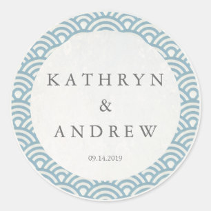 japanische Seigaiha Waves Individuelle Name+Date W Runder Aufkleber