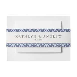 Japanische Seigaiha Waves Moderne Blue+White Weddi Einladungsbanderole