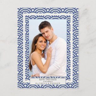 Japanische Seigaiha Waves Save the Date Fotografie Ankündigungspostkarte