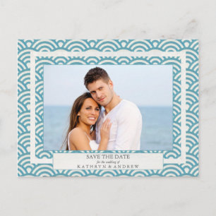 Japanische Seigaiha Waves Save the Date Fotografie Ankündigungspostkarte