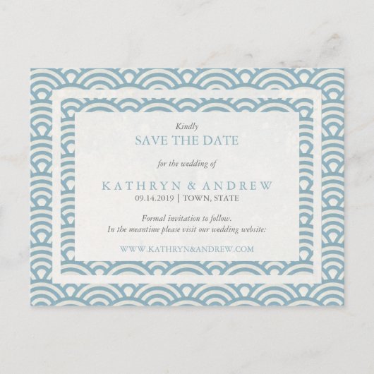 Japanische Seigaiha Waves Save the Date kein Foto Ankündigungspostkarte (Vorderseite)