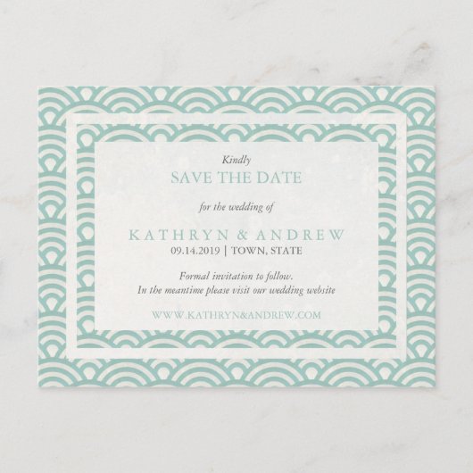 Japanische Seigaiha Waves Save the Date kein Foto Ankündigungspostkarte (Vorderseite)