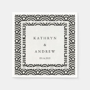 Japanische Seigaiha-Wellen Elegant Schwarz + Weiß Serviette