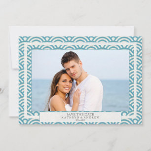 Japanische Seigaiha-Wellen Save The Date Flach Fot Einladung