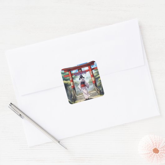 Japanische Shinto-Religion Quadratischer Aufkleber (Umschlag)