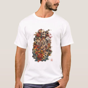 Japanische Skelett-Kunst Gotische florale Schäde T-Shirt