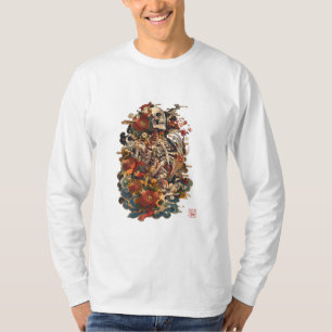 Japanische Skelett-Kunst Gotische florale Schäde T-Shirt