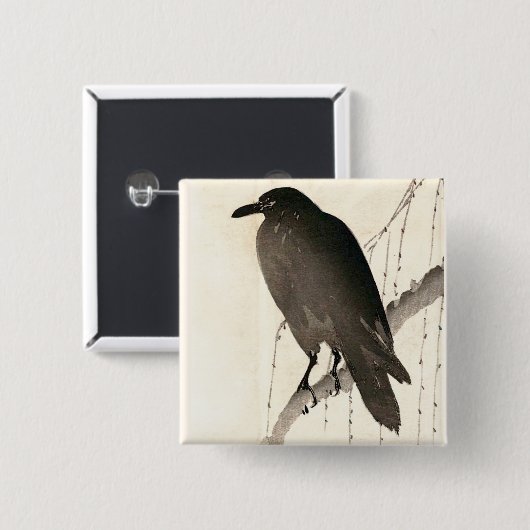 Japanische Skizze eines Raben Button (Vorne & Hinten)