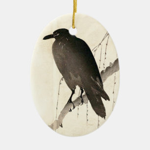 Japanische Skizze eines Raben Keramik Ornament