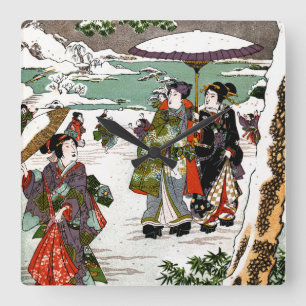Japanische Snowscape Quadratische Wanduhr