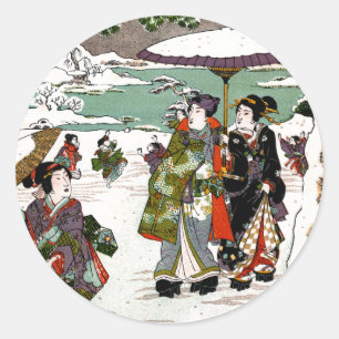 Japanische Snowscape Runder Aufkleber