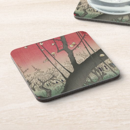 Japanische Sonnenaufgangsblume Pflaumenbäume Anwes Getränkeuntersetzer (Linke Seite)