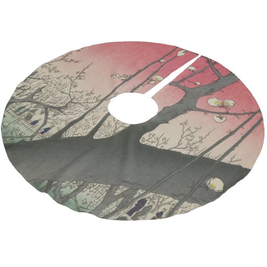 Japanische Sonnenaufgangsblume Pflaumenbäume Anwes Polyester Weihnachtsbaumdecke (Schrägansicht)