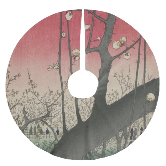 Japanische Sonnenaufgangsblume Pflaumenbäume Anwes Polyester Weihnachtsbaumdecke (Vorderseite)