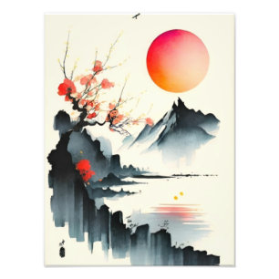 Japanische Sonnenuntergänge über Kirschblüten Fotodruck