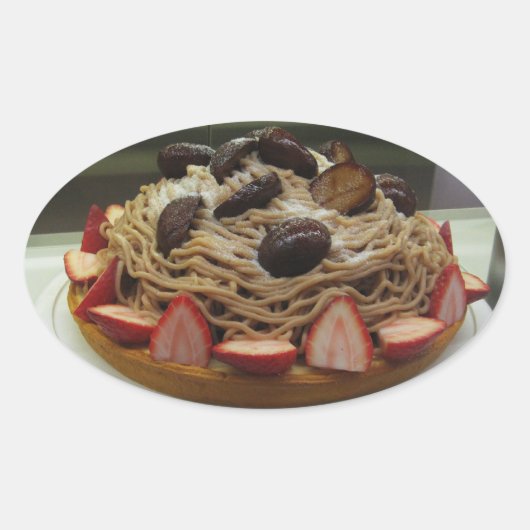 Japanische Spaghetti & Erdbeerkuchen Ovaler Aufkleber (Vorderseite)